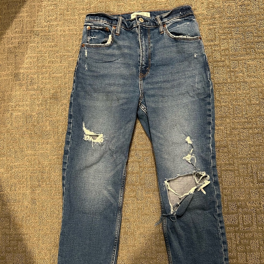Abercrombie & Fitch Men's Blue Ripped Skinny Jeans